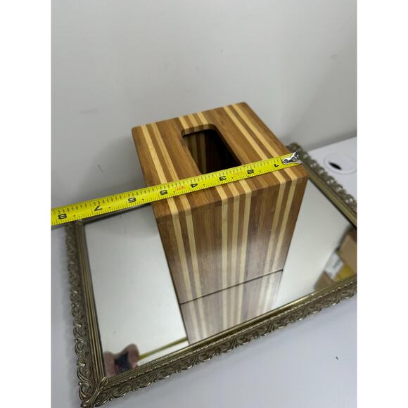 Natural Wood Tissue Box Cover Brown Beige Vertical Bath Decor Indonesia - Picture 5 of 8